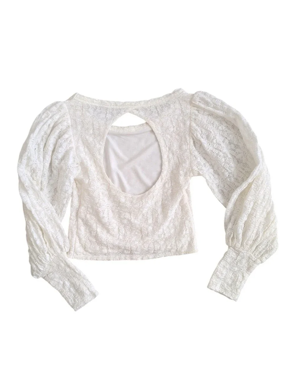 Free People Tea Time Top White Lace Long  Sleeve Cropped Size XS